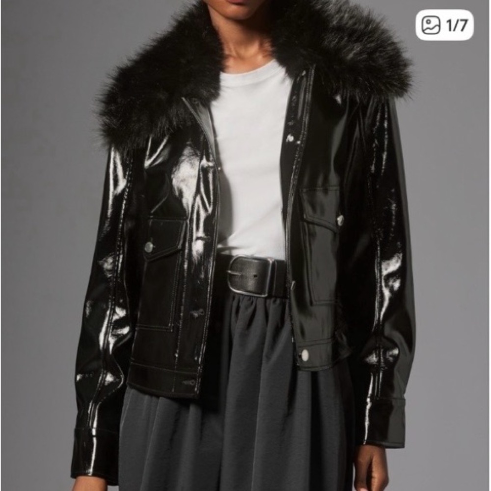Maeve Faux Leather Black Furry
Collar Jacket / size M
